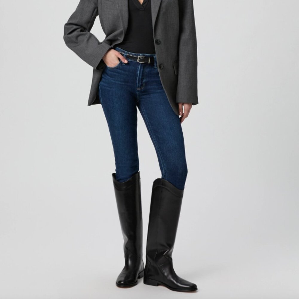 PAIGE Hoxton Ankle High-Rise Skinny Jeans in Dark Indigo - Size 32